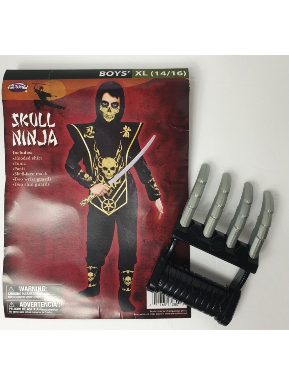 Skull Ninja Costume Boys XL Deluxe Complete plus Bonus Hand Claw
